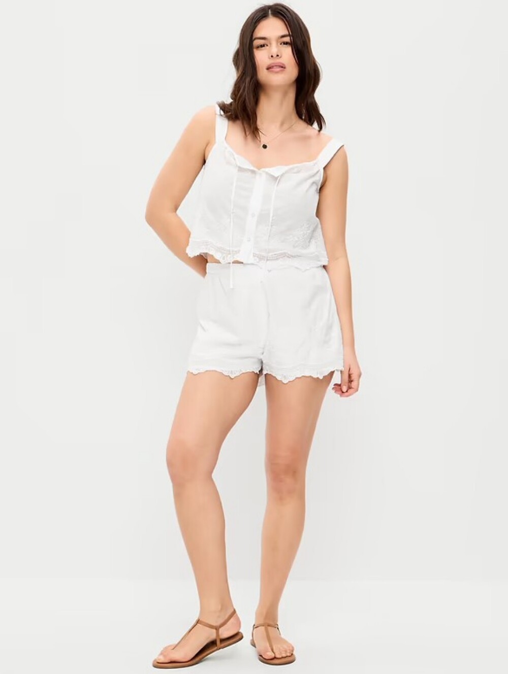 NWT - Old Navy Cotton High-Waisted Lace Trim "White Lillies" Shorts - Size M - Picture 9 of 10